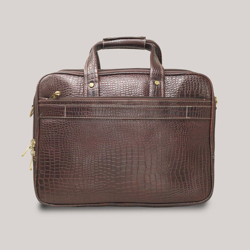 Omrith Genuine Leather Brown Croco Laptop Messenger Bag For Men